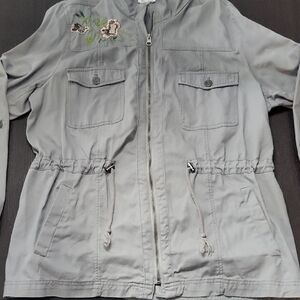 Westport XL Gray Women's Jacket with Floral Embroidery